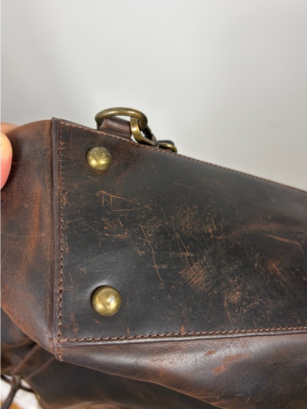 Rachel Roy Distressed Leather Drawstring Backpack Tote - Dark Brown - Picture 8 of 11